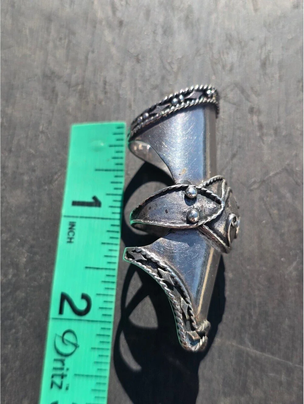 VTG 925 Sterling Silver Articulated Full Finger Ring 28g Sz 9 Gothic Renaissance